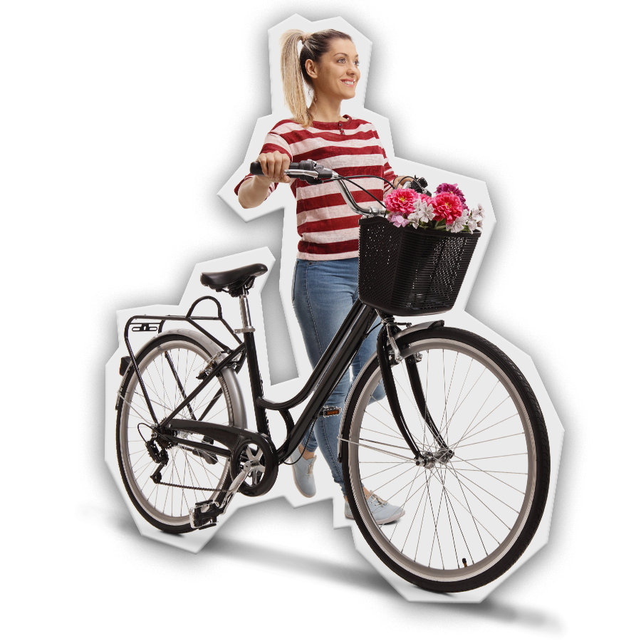 Vrouw met fiets aan de hand