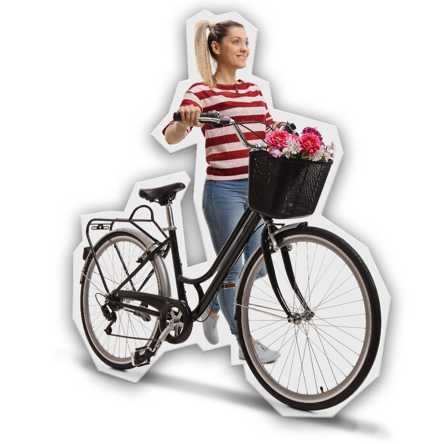 Vrouw met fiets aan de hand